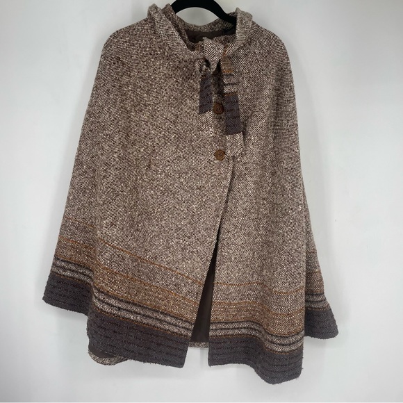 60s Vintage Ireland Wool Tapestry Shawl Cape Poncho Mod Gogo Plus Size 16 Brown - Picture 1 of 10